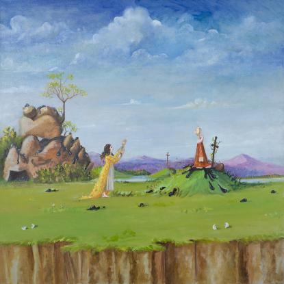 George Condo, Untitled (Landscape with Lady in yellow Dress), 1996
